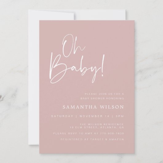 Minimal Pink Baby Dusche Einladung (Vorderseite)