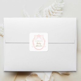 Minimal Pink Bow Girl Babydusche Quadratischer Aufkleber