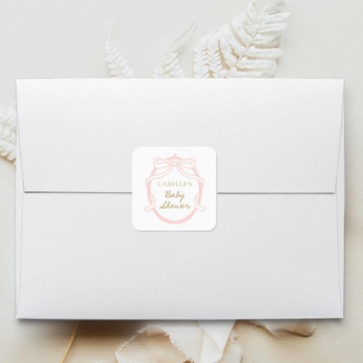 Minimal Pink Bow Girl Babydusche Quadratischer Aufkleber