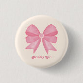 Minimal Pink Bow Sweet Birthday Girl Button (Vorderseite)
