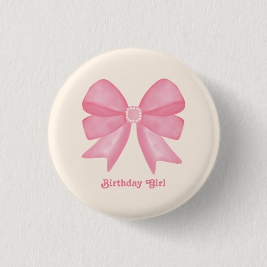Minimal Pink Bow Sweet Birthday Girl Button (Vorderseite)