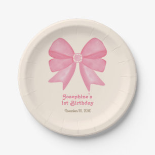 Minimal Pink Bow Sweet Girl Geburtstag Pappteller