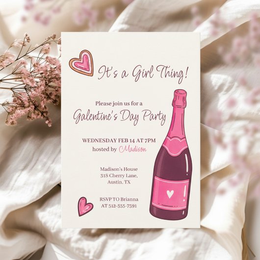 Minimal Pink Champagne Galentines Invitation Einladung