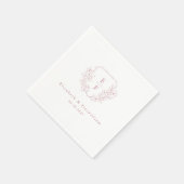 Minimal Pink Cherry Blossom Monogram Wappen Hochze Serviette (Ecke)