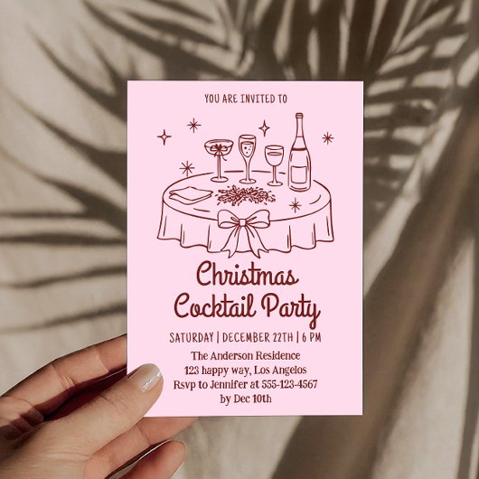 Minimal Pink Christmas Cocktail Party Invitation Einladung