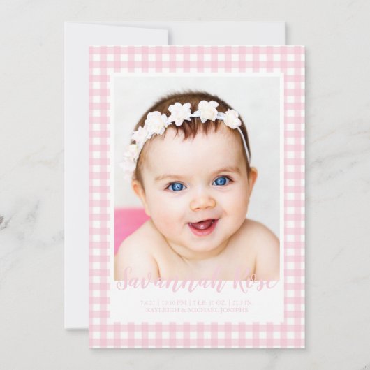 Minimal Pink Gingham Karo Muster Foto Ankündigung (Vorderseite)