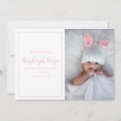 Minimal Pink Gingham Karo Muster Foto Birth Ankündigung (Vorderseite)