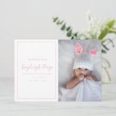 Minimal Pink Gingham Karo Muster Foto Birth Ankündigung (Stehend Vorderseite)