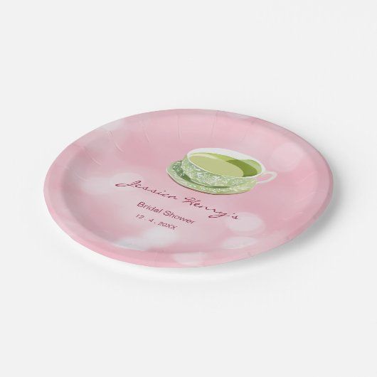 Minimal Pink Matcha Brautparty Pappteller (Schrägansicht)