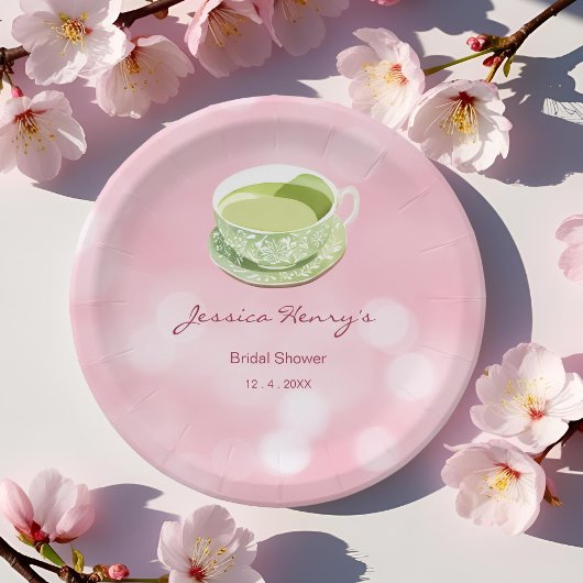 Minimal Pink Matcha Brautparty Pappteller