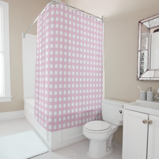 Minimal Pink Plaid Curtain Modern Bath Style Duschvorhang (Beispiel)