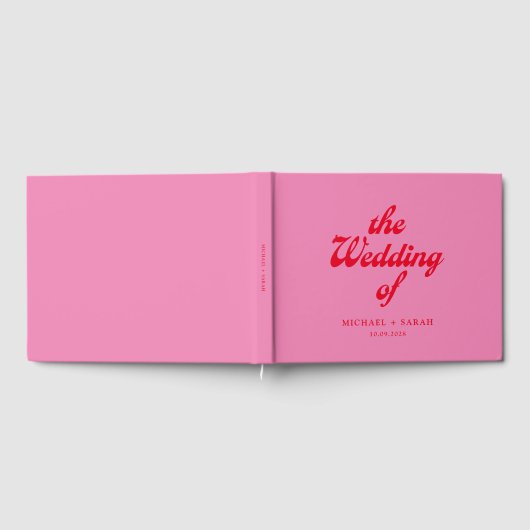 Minimal Pink Red Retro Wedding Gästebuch (Voll)