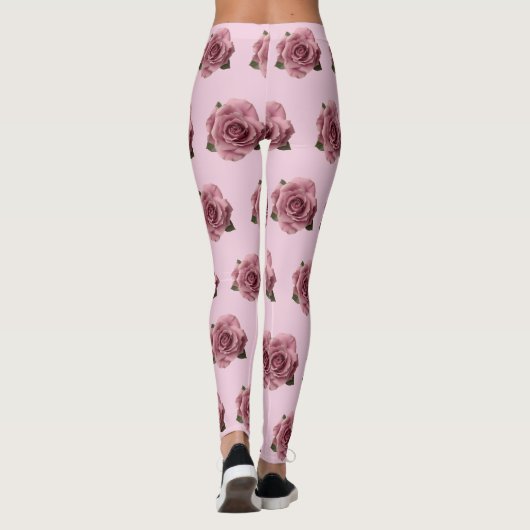 Minimal Pink Rose Design Pattern Leggings (Rückseite)
