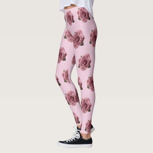 Minimal Pink Rose Design Pattern Leggings (Links)