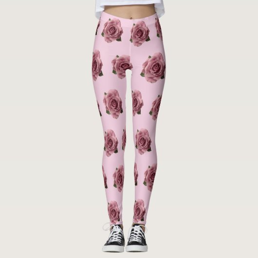 Minimal Pink Rose Design Pattern Leggings (Vorderseite)