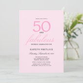 Minimal Pink Script 50 and Fabulous 50th Birthday Einladung (Stehend Vorderseite)