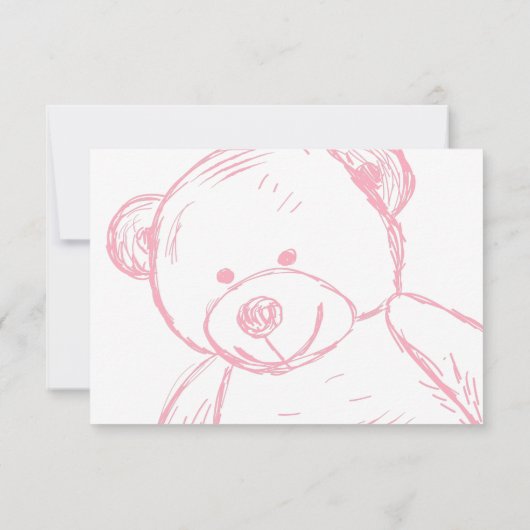 Minimal Pink Teddy Bear Babydusche Anfrage I Einladung (Rückseite)