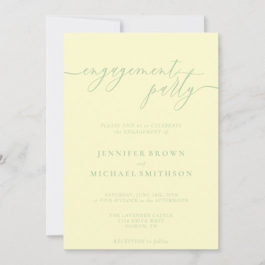 Minimal Pistachio & Cream Elegant Engagement Party Einladung (Vorderseite)