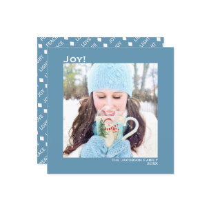 Minimal Platz 1 Foto Einfache Freude Blau & Weiß Feiertagskarte