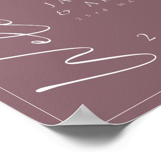 Minimal Plum Lila Script-Hochzeitszeichen Poster (Ecke)