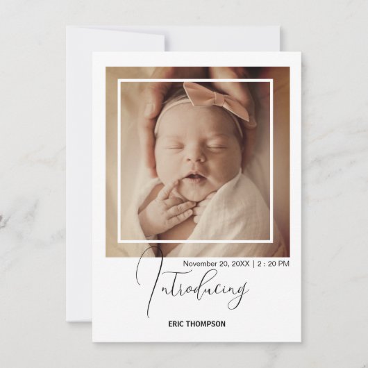 Minimal Polaroid Photo Frame Birth Announcement Ankündigung (Vorderseite)