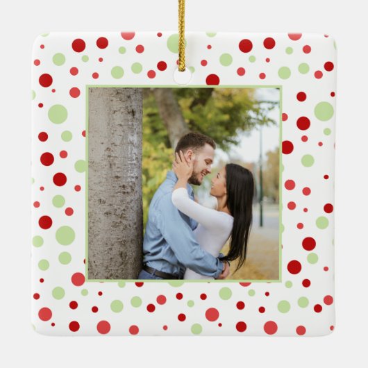 Minimal Polka Dot 1 Foto Erste Weihnachtsfeier Ver Keramikornament (Rückseite)