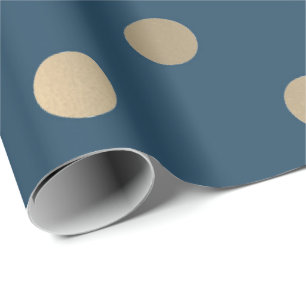 Minimal Polka Dots Blue Navy Gold Sepia Metal Imit Geschenkpapier