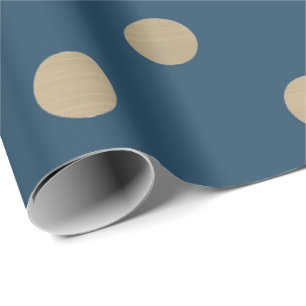 Minimal Polka Dots Blue Navy Gold Sepia Metallic Geschenkpapier