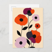 Minimal Poppy Bloom Ankündigungspostkarte (Vorne/Hinten)