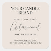 Minimal professional candle product label quadratischer aufkleber (Vorderseite)