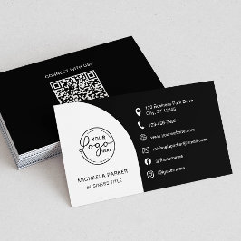 Minimal Professional Custom Logo QR Code Black Visitenkarte