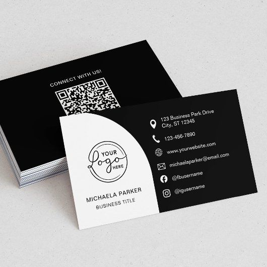 Minimal Professional Custom Logo QR Code Black Visitenkarte