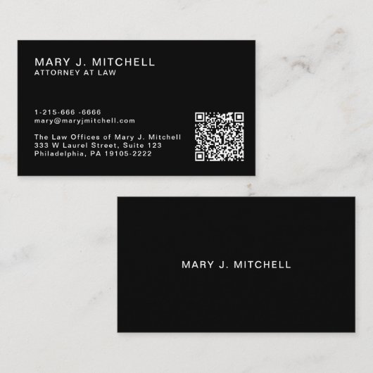 Minimal Professional QR Code Black Visitenkarte (Vorne/Hinten)