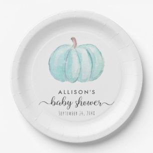 Minimal Pumpkin Watercolor Baby Boy Dusche Pappteller