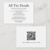 Minimal QR Code Details Elegantes White Wedding En Begleitkarte (Vorne/Hinten)