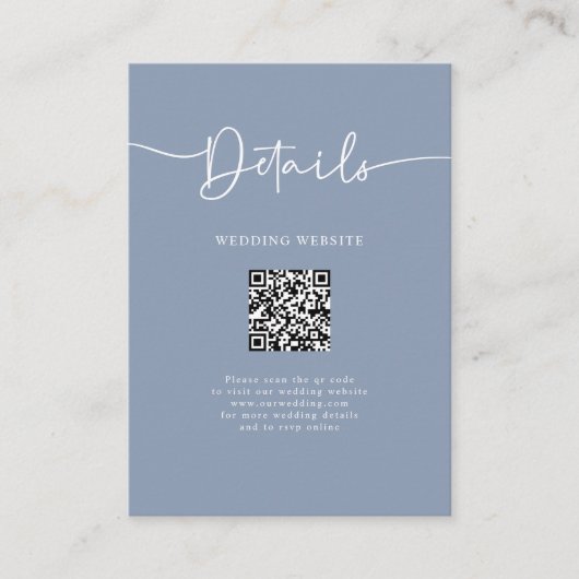 Minimal QR Code Dusty Blue Wedding Details Begleitkarte (Vorderseite)