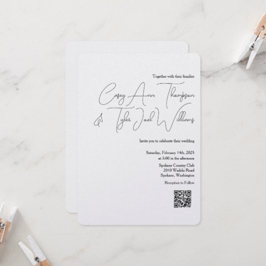 Minimal QR Code Hochzeit Einladung Pearl Shimmer (Vorderseite/Rückseite Beispiel)
