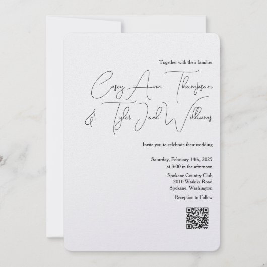 Minimal QR Code Hochzeit Einladung Pearl Shimmer (Vorderseite)