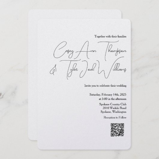 Minimal QR Code Hochzeit Einladung Pearl Shimmer (Vorne/Hinten)