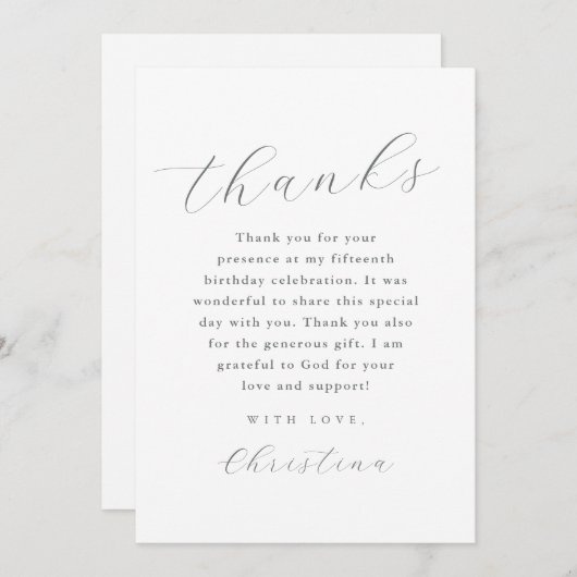 Minimal Quinceanera Danke, Script Einladung (Vorne/Hinten)