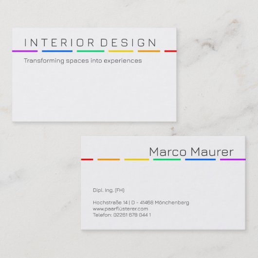 Minimal Rainbow Business Card with Pride Colors Visitenkarte (Vorne/Hinten)