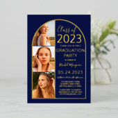 Minimal Real Gold Foil Blue Arch Foto Abschluss Folieneinladung (Stehend vorne)