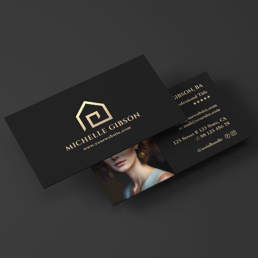 Minimal Realtor Black House Logo Makler Visitenkarte