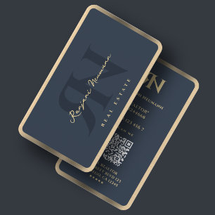 Minimal Realtor Holzkohle Blaue Imitate Goldgrenze Visitenkarte