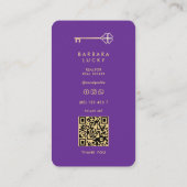 Minimal Realtor Mortgage Broker Royal Lila Key Visitenkarte (Rückseite)