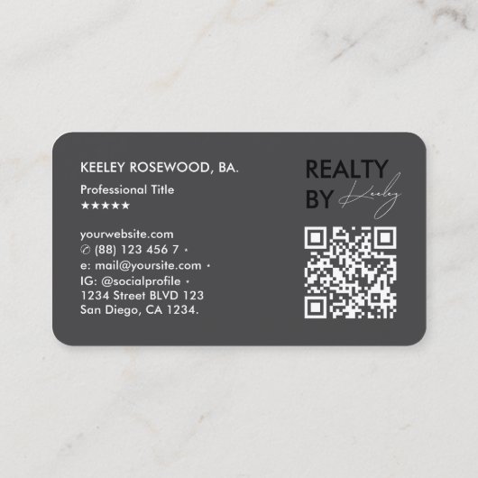 Minimal Realtor Realty Dark Gray Script Visitenkarte (Rückseite)