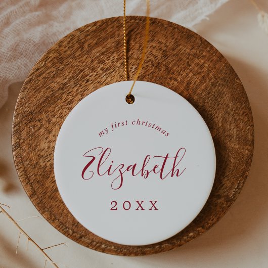 Minimal Red Baby's First Christmas Newborn Foto Keramik Ornament