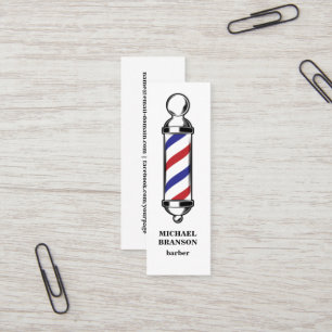 Minimal Red Blue Barber Shop Friseur Business Mini Visitenkarte