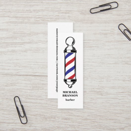Minimal Red Blue Barber Shop Friseur Business Mini Visitenkarte (Vorderseite/Rückseite Beispiel)