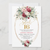 Minimal Red Blush Greenery Gold Sweet 16 Birthday Einladung (Vorderseite)